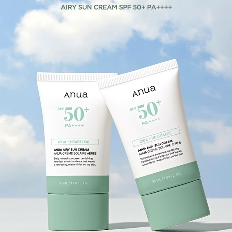 ضدآفتاب تسکین‌دهنده SPF50+ عصاره درخت چای مناسب پوست حساس آنوا Airy Sun Cream حجم 50 میل