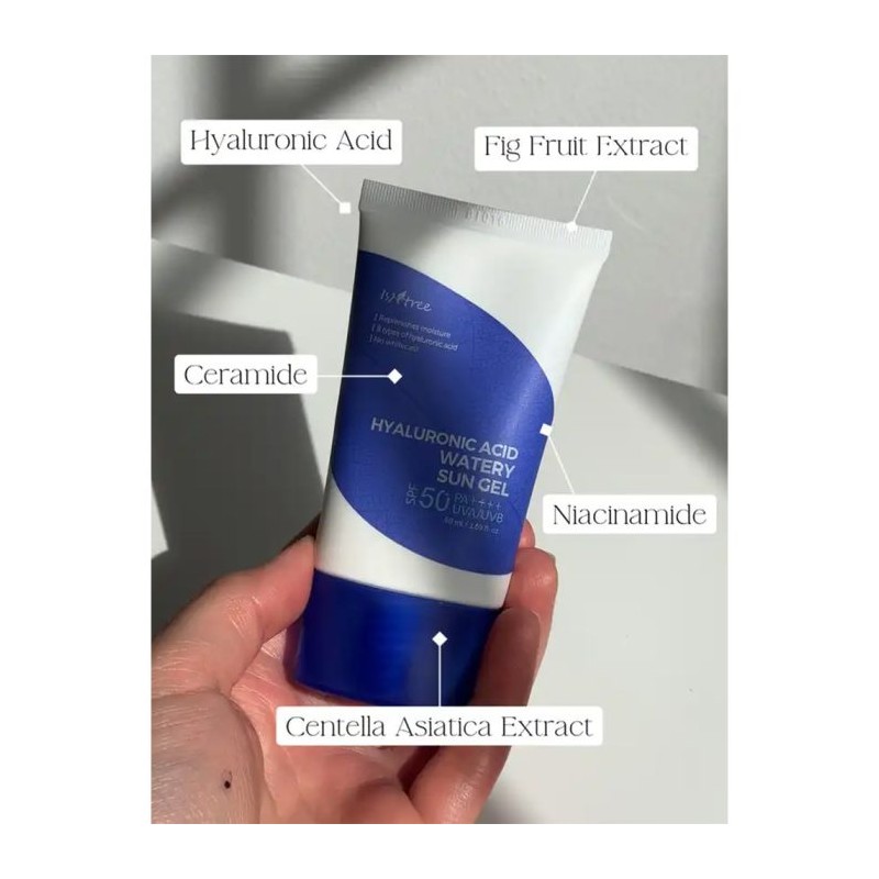 ژل کرم ضدآفتاب آبرسان SPF50+ هیالورونیک اسید مناسب پوست مختلط و چرب ایزنتری Hyaluronic Acid Watery Sun Gel حجم 50 میل