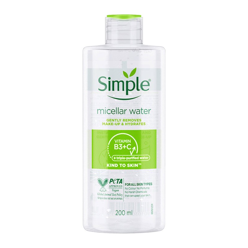 میسلار واتر پاک‌کننده و آبرسان ویتامین B3 مناسب پوست حساس سیمپل Kind to Skin Micellar Cleansing Water حجم 200 میل