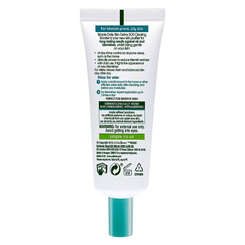 ژل ضد جوش و کنترل کننده چربی مناسب پوست چرب سیمپل سیمپل | Simple Daily Skin Detox SOS Clearing Booster حجم ۲۵ میل