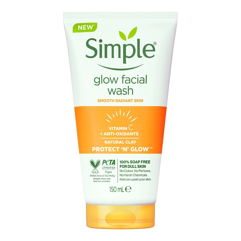 ژل شستشو صورت روشن کننده مناسب پوست کدر سیمپل سیمپل | Simple Glow facial wash with vitamin C and anti-oxidants حجم 150 میل