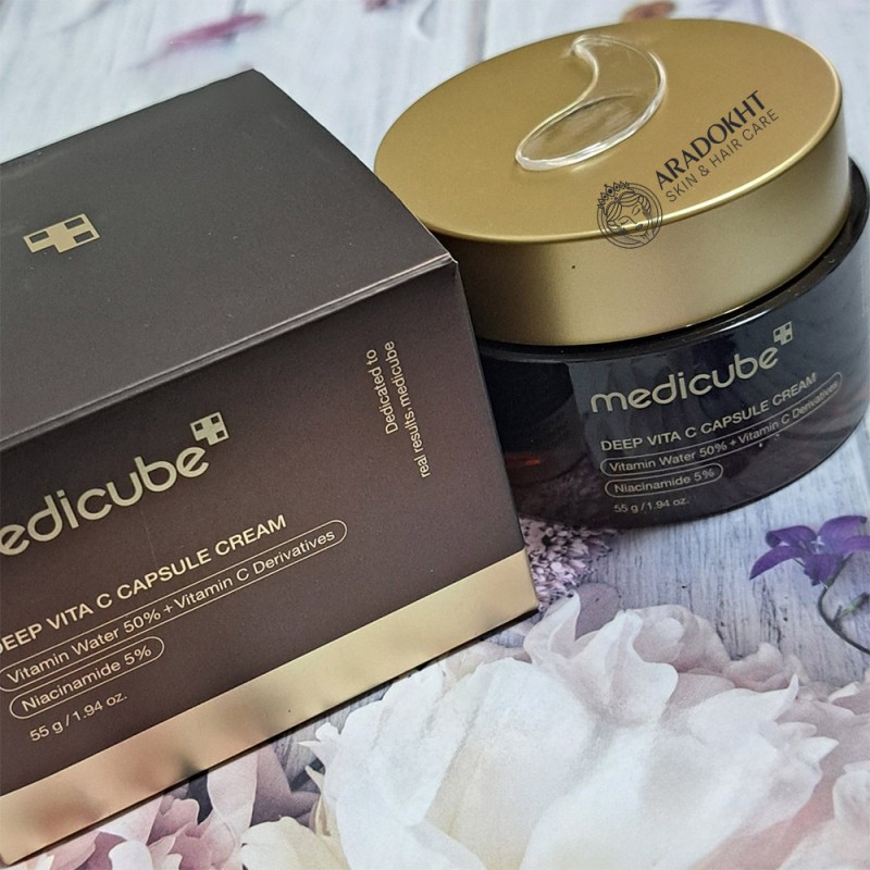 کرم روشن‌کننده و ضدلک ویتامین سی مناسب انواع پوست مدی کیوب Deep Vita C Capsule Cream وزن 55 گرم
