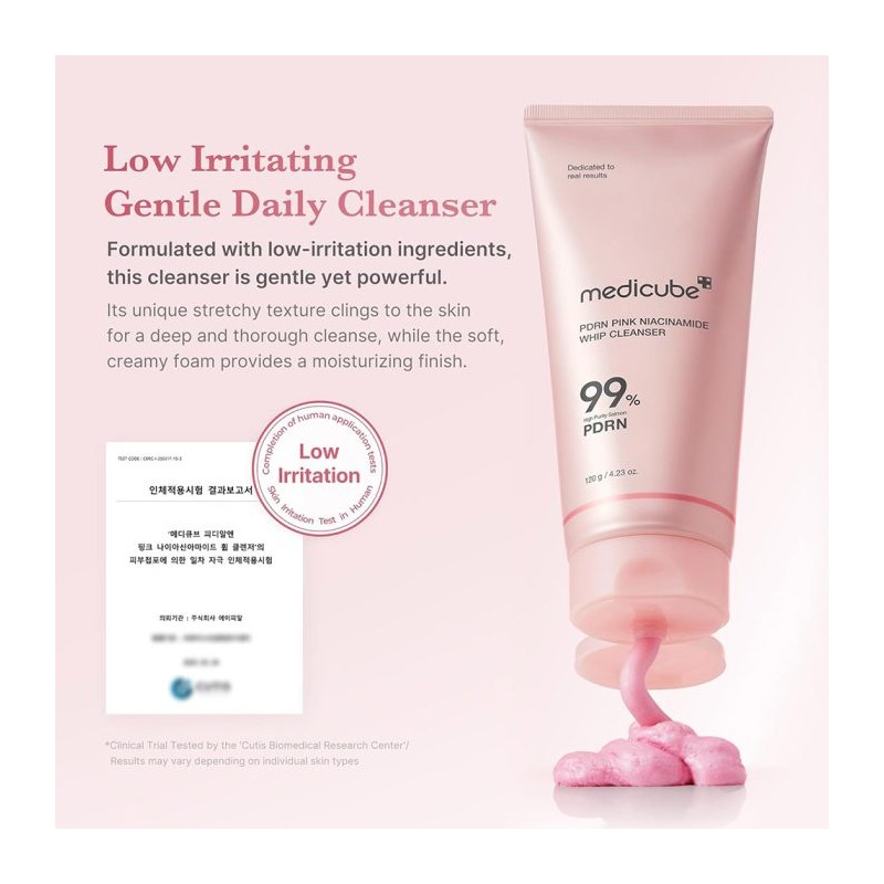 شوینده روشن کننده و ترمیم کننده مناسب انواع پوست مدی کیوب PDRN Pink Niacinamide Whip Cleanser حجم 120 میل