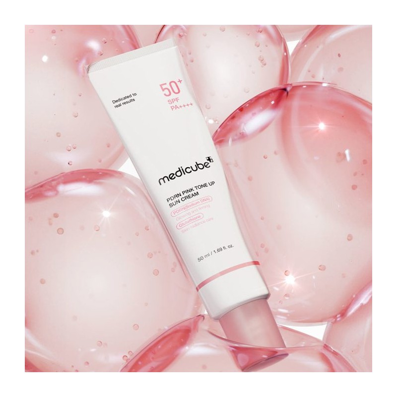 کرم ضد آفتاب تون آپ محافظ و روشن کننده مناسب انواع پوست مدی کیوب PDRN Pink Tone Up Sun Cream حجم 50 میل