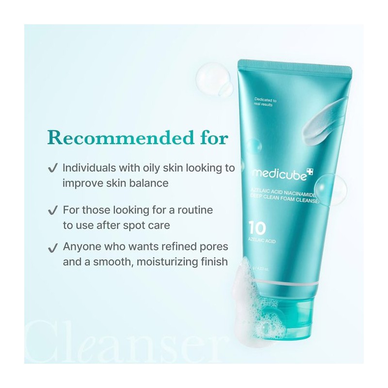فوم شوینده روشن کننده و تسکین دهنده مناسب پوست حساس و ملتهب مدی کیوب Azelaic Acid Niacinamide Deep Clean Foam Cleanser