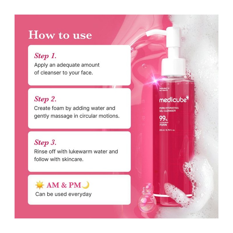 ژل شوینده آبرسان و لایه بردار ملایم PDRN و کلاژن مناسب انواع پوست مدی کیوب PDRN Hydrating Gel Cleanser حجم 200 میل
