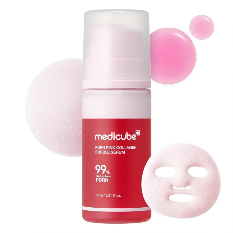 سرم حبابی ترمیم کننده و جوانساز PDRN و کلاژن مناسب انواع پوست مدی کیوب PDRN Pink Collagen Bubble Serum حجم 95 میل