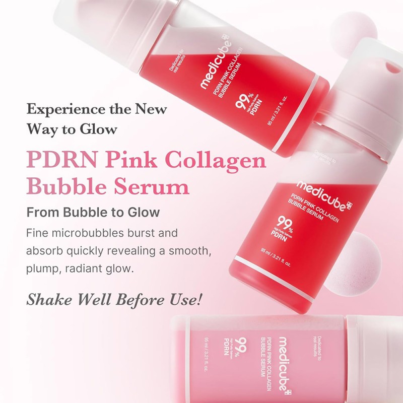 سرم حبابی ترمیم کننده و جوانساز PDRN و کلاژن مناسب انواع پوست مدی کیوب PDRN Pink Collagen Bubble Serum حجم 95 میل