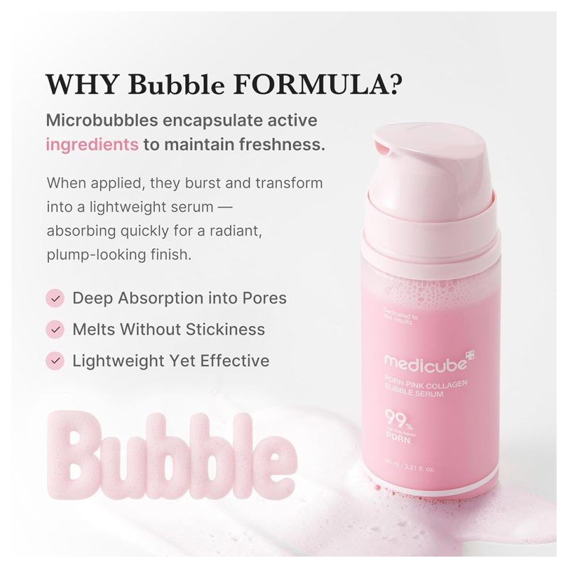 سرم حبابی ترمیم کننده و جوانساز PDRN و کلاژن مناسب انواع پوست مدی کیوب PDRN Pink Collagen Bubble Serum حجم 95 میل