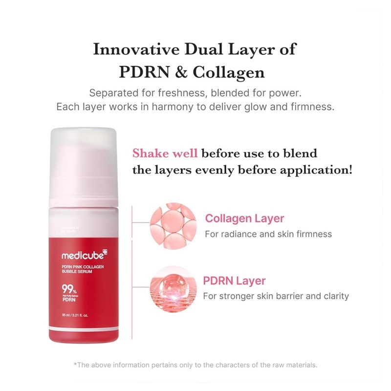 سرم حبابی ترمیم کننده و جوانساز PDRN و کلاژن مناسب انواع پوست مدی کیوب PDRN Pink Collagen Bubble Serum حجم 95 میل