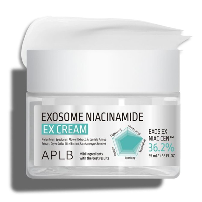 کرم روشن کننده، ترمیم کننده و تسکین دهنده مناسب انواع پوست APLB Exosome Niacinamide EX Cream حجم 55 میل