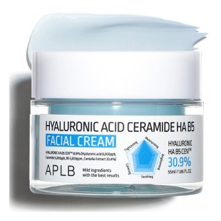 کرم ترمیم کننده و آبرسان تسکین دهنده مناسب پوست خشک و حساس APLB Hyaluronic Acid Ceramide HA B5 Facial Cream حجم 50 میل