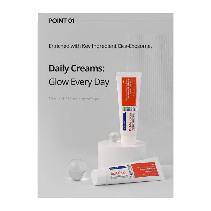 کرم ترمیم کننده و تسکین دهنده اگزوزوم مناسب پوست حساس و ملتهب دکتر ملاکسین Exosome Repair Cream حجم 50 میل