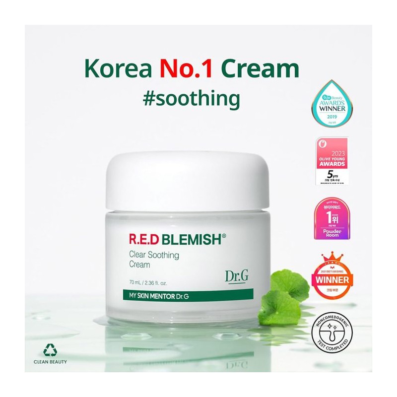 کرم آبرسان با سیکا و نیاسینامید مناسب پوست‌های حساس و مستعد آکنه دکتر جی Dr.G Red Blemish Clear Soothing Cream  حجم 70 میل