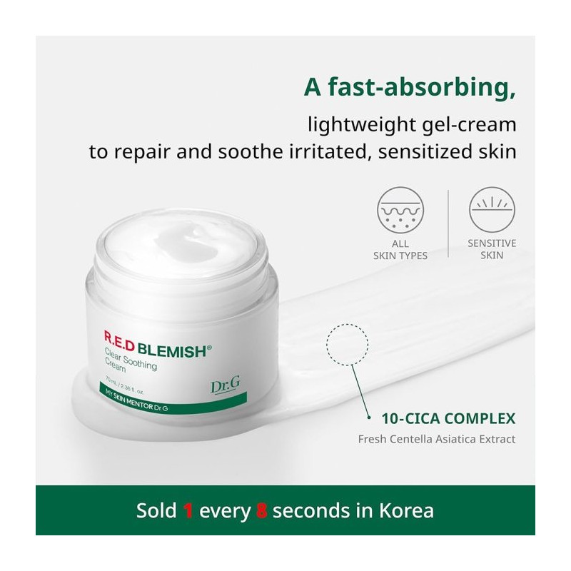کرم آبرسان با سیکا و نیاسینامید مناسب پوست‌های حساس و مستعد آکنه دکتر جی Dr.G Red Blemish Clear Soothing Cream  حجم 70 میل