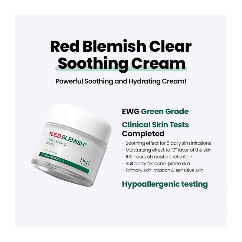 کرم آبرسان با سیکا و نیاسینامید مناسب پوست‌های حساس و مستعد آکنه دکتر جی Dr.G Red Blemish Clear Soothing Cream  حجم 70 میل