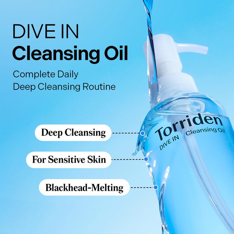 شوینده روغنی آبرسان عمقی و کنترل‌کننده منافذ مناسب انواع پوست توریدن Torriden DIVE IN Cleansing Oil حجم 200 میل