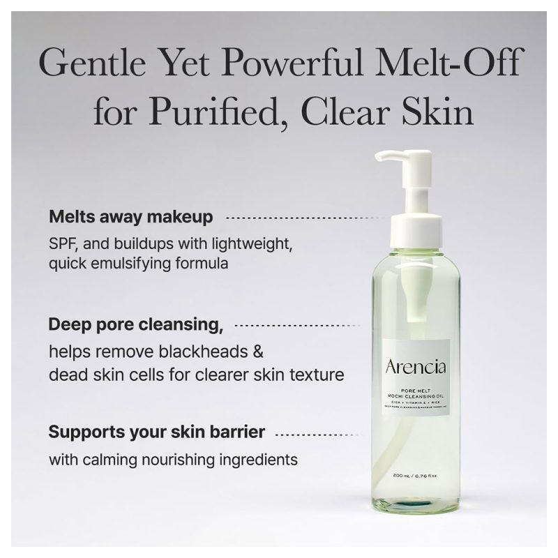شوینده روغنی کنترل منافذ با سرامید مناسب پوست چرب و مختلط آرنسیا Arencia Pore Melt Mochi Cleansing Oil حجم 200 میل