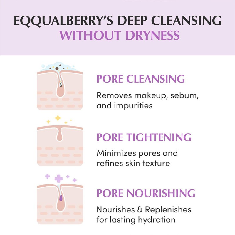 شوینده روغنی کنترل منافذ مناسب پوست چرب و مختلط اکوال بری EQQUALBERRY Purple Rice Pore Smoothing Cleansing Oil حجم 200 میل