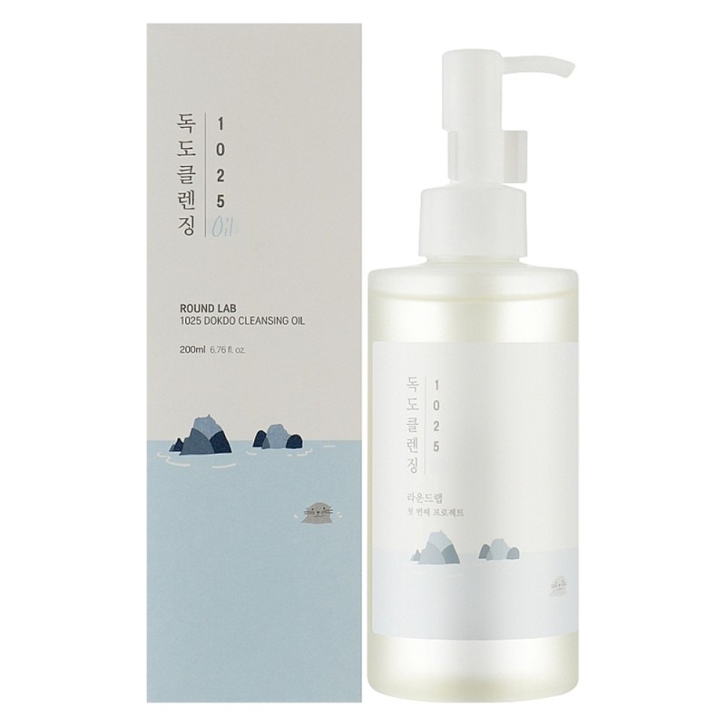 شوینده روغنی پاک‌کننده منافذ و ضدجوش با آب دریا مناسب انواع پوست راندلب Round Lab 1025 Dokdo Cleansing Oil حجم 200 میل