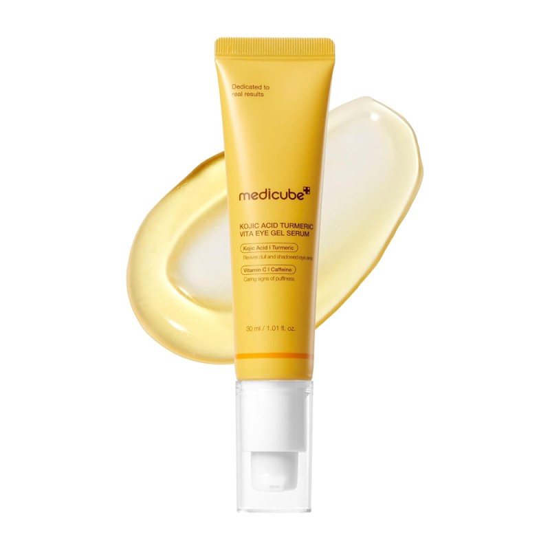 سرم ژلی دور چشم با کوجیک اسید و زردچوبه مناسب پوست کدر مدی کیوب Medicube Kojic Acid Turmeric Vita Eye Gel Serum حجم 30 میل