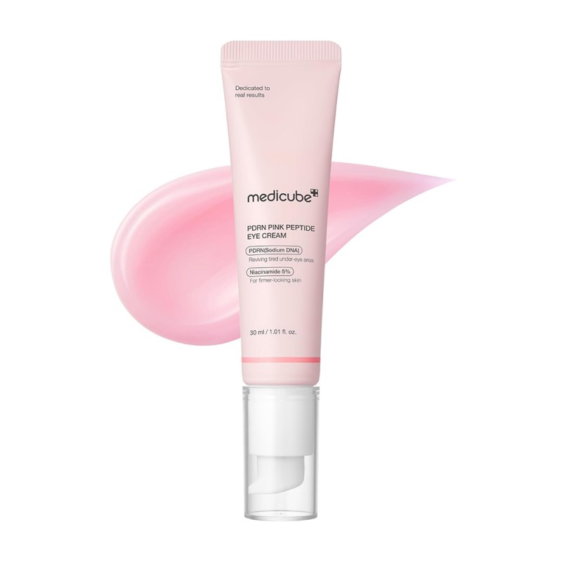 کرم دور چشم ضدچروک و روشن‌کننده با PDRN و پپتاید مناسب انواع پوست مدی کیوب  Medicube PDRN Pink Peptide Eye Cream حجم 30 میل