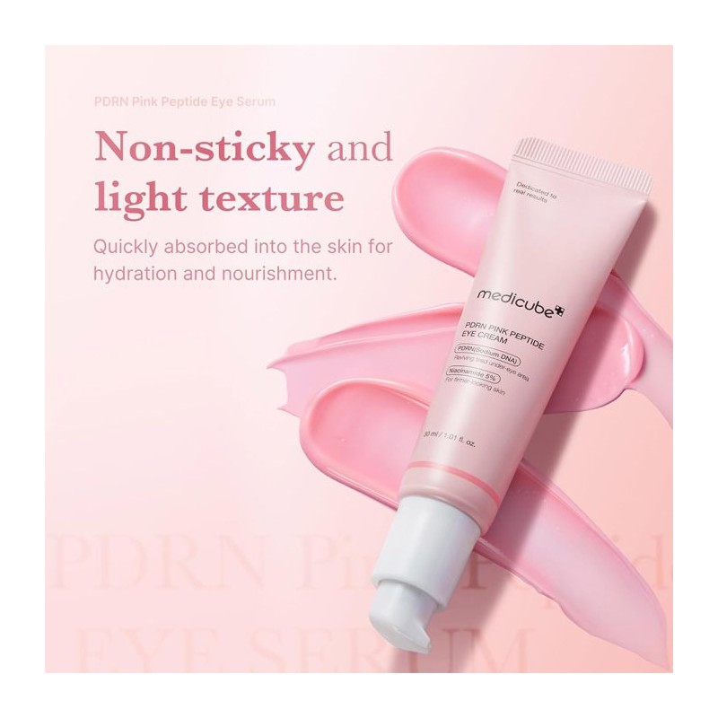 کرم دور چشم ضدچروک و روشن‌کننده با PDRN و پپتاید مناسب انواع پوست مدی کیوب  Medicube PDRN Pink Peptide Eye Cream حجم 30 میل