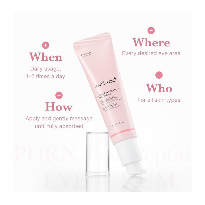 کرم دور چشم ضدچروک و روشن‌کننده با PDRN و پپتاید مناسب انواع پوست مدی کیوب  Medicube PDRN Pink Peptide Eye Cream حجم 30 میل