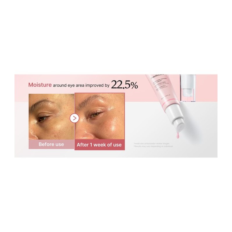 کرم دور چشم ضدچروک و روشن‌کننده با PDRN و پپتاید مناسب انواع پوست مدی کیوب  Medicube PDRN Pink Peptide Eye Cream حجم 30 میل