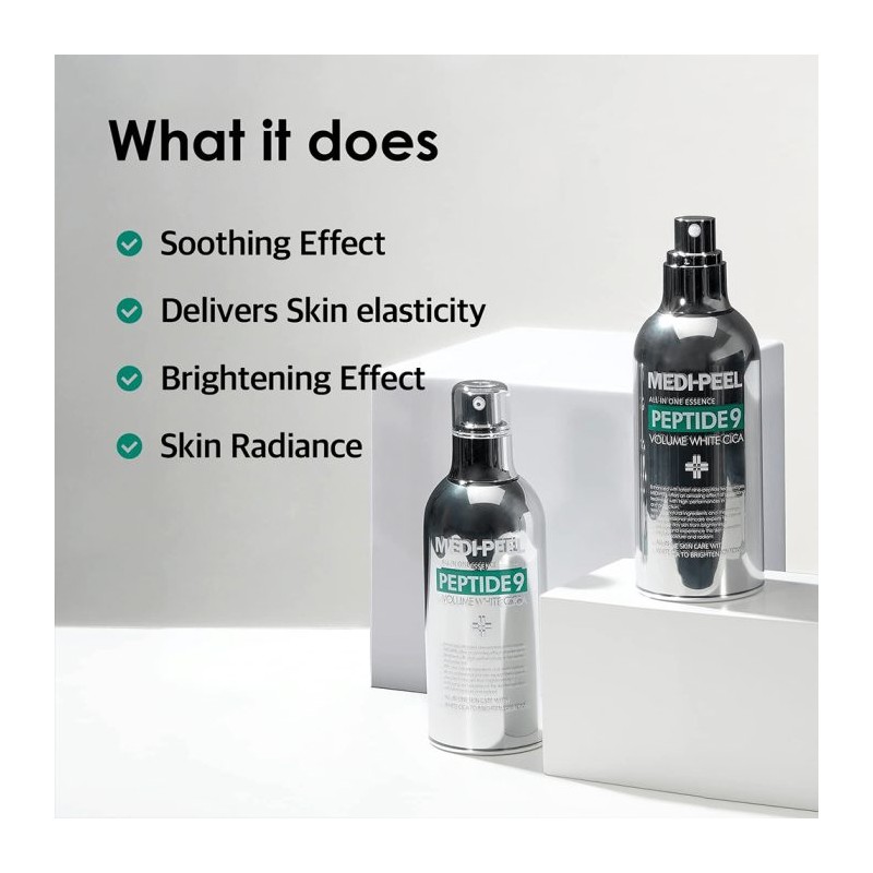 اسنس روشن‌کننده با ۹ پپتاید و سیکا مناسب انواع پوست مدی‌پیل Medi-Peel Peptide 9 Volume White Cica Essence Pro حجم 100 میل