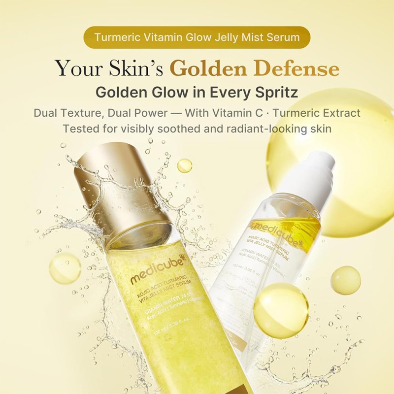 میست سرم ژلی روشن‌کننده مناسب پوست کدرودهیدراته مدی کیوب Medicube Kojic Acid Turmeric Vita Jelly Mist Serum حجم 100 میل