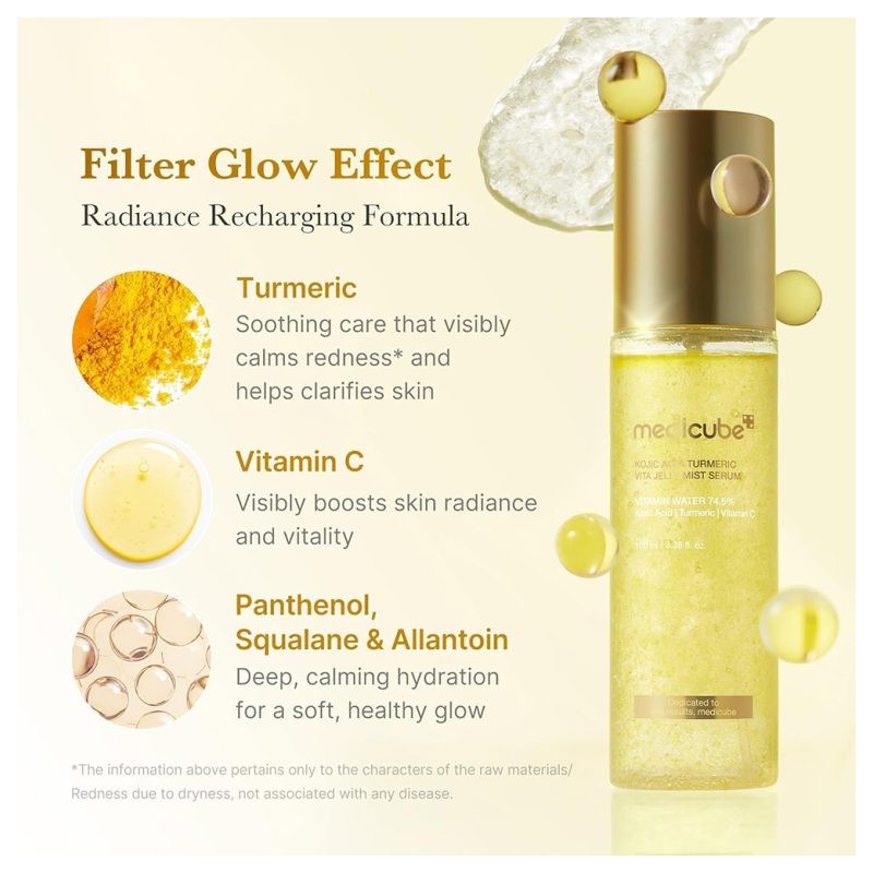 میست سرم ژلی روشن‌کننده مناسب پوست کدرودهیدراته مدی کیوب Medicube Kojic Acid Turmeric Vita Jelly Mist Serum حجم 100 میل