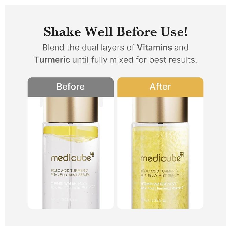 میست سرم ژلی روشن‌کننده مناسب پوست کدرودهیدراته مدی کیوب Medicube Kojic Acid Turmeric Vita Jelly Mist Serum حجم 100 میل