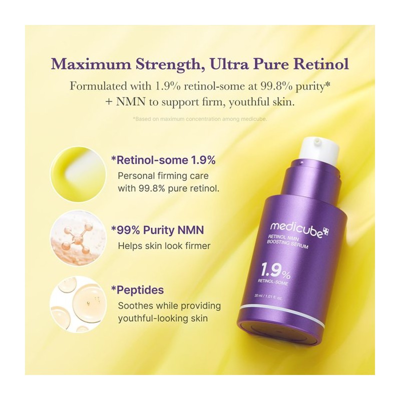 سرم تقویت‌کننده ضدچروک با رتینول ۱٫۹٪ و NMN مناسب انواع پوست مدی کیوب Retinol NMN Boosting Serum حجم 30 میل