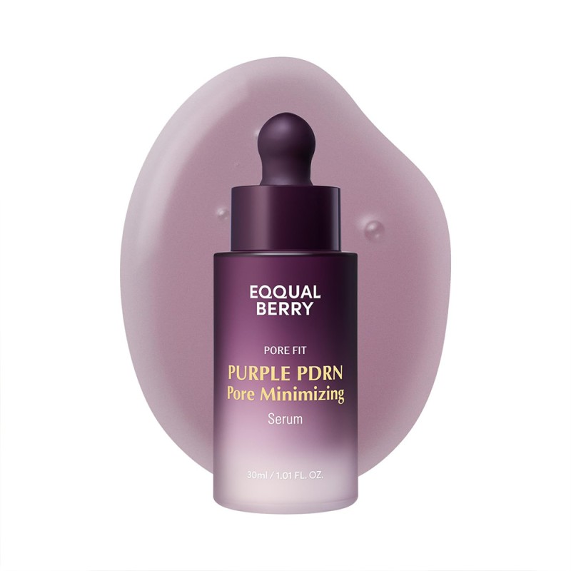سرم کنترل منافذ با اسیدهای لایه‌بردار مناسب پوست چرب و مختلط اکوال بری EQQUALBERRY Purple PDRN Pore Minimizing Serum حجم 30 میل