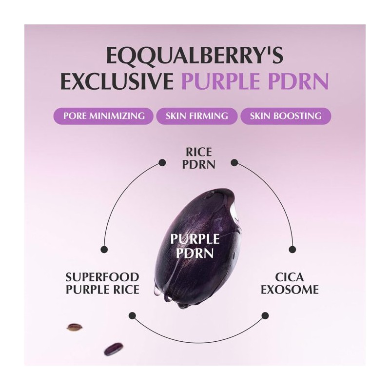 سرم کنترل منافذ با اسیدهای لایه‌بردار مناسب پوست چرب و مختلط اکوال بری EQQUALBERRY Purple PDRN Pore Minimizing Serum حجم 30 میل