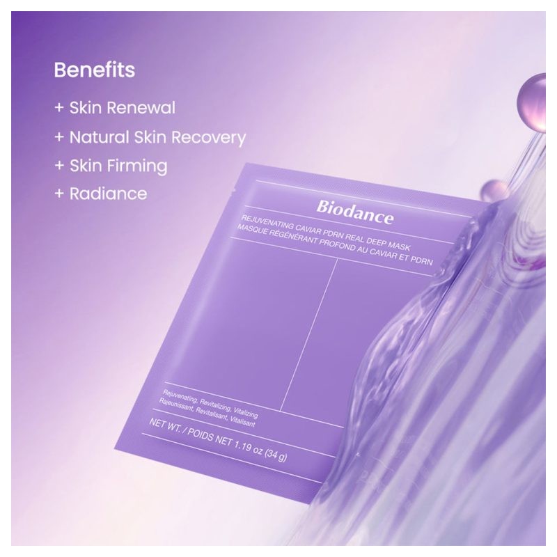 ماسک ورقه ای ضد چروک و درخشان کننده PDRN و خاویار مناسب دهیدراته بایودنس Rejuvenating Caviar PDRN Real Deep Mask بسته 4 عددی