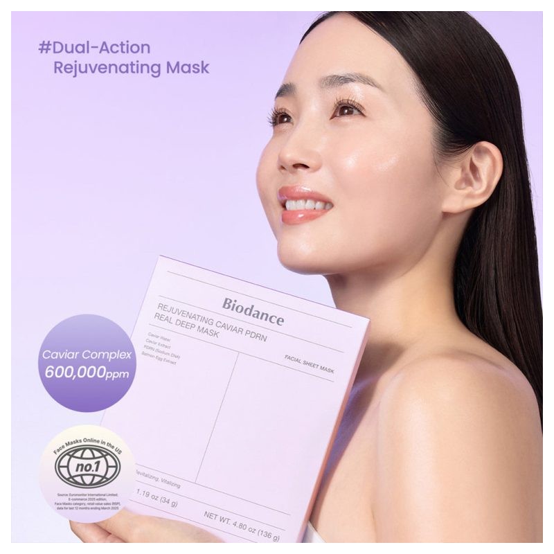 ماسک ورقه ای ضد چروک و درخشان کننده PDRN و خاویار مناسب دهیدراته بایودنس Rejuvenating Caviar PDRN Real Deep Mask بسته 4 عددی