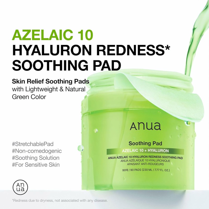 پد تونر ضد جوش آزلائیک اسید 10 درصد مناسب پوست حساس آنوا آنوا | ANUA Azelaic 10 Hyaluron Redness Soothing Pad حجم 230 میل