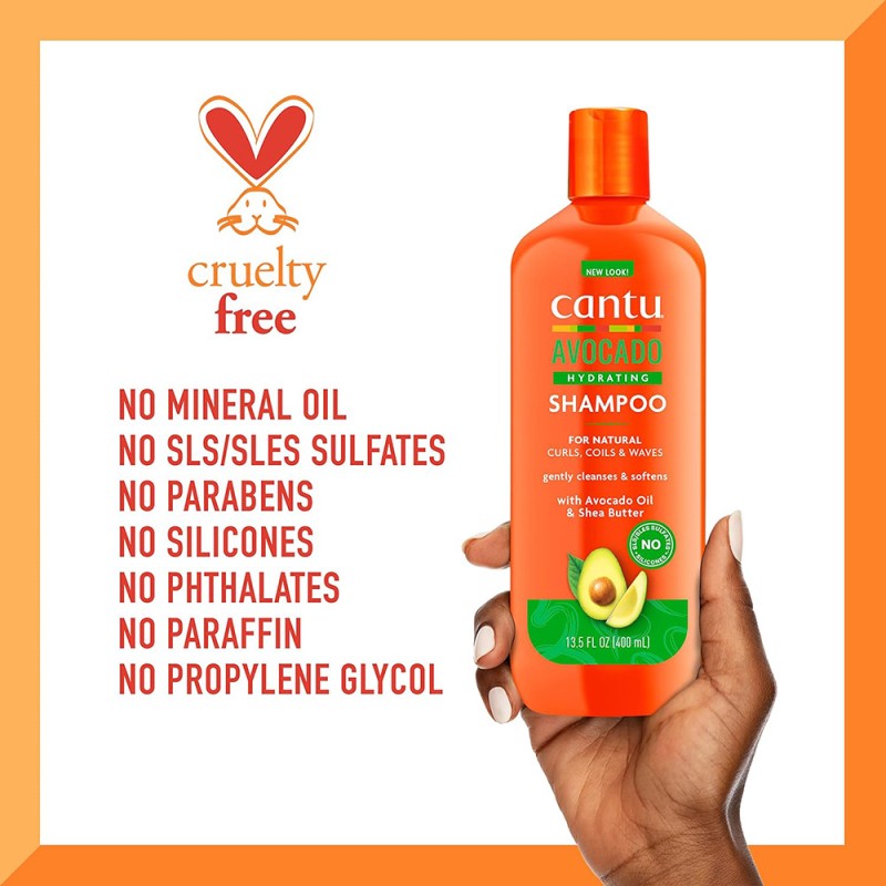 شامپو آبرسان موهای فر و مجعد شی باتر آووکادو کانتو Cantu Avocado Hydrating Shampoo 400ml