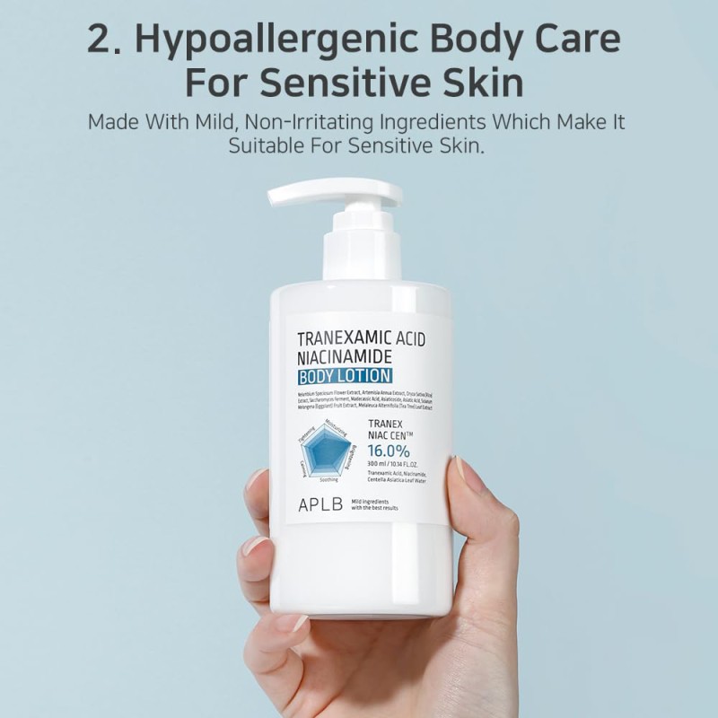 لوسیون بدن نیاسینامید و ترانگزامیک اسید APLB ضد لک و روشن کننده قوی پوست APLB Tranexamic Acid Niacinamide Body Lotion